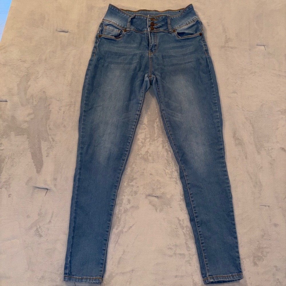 Bamboo Jeans Womens High Waisted Skinny Jeans Medium Wash Blue Size 9/10  Button